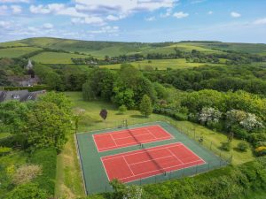 Drone image of the tennis courts and The South Downs